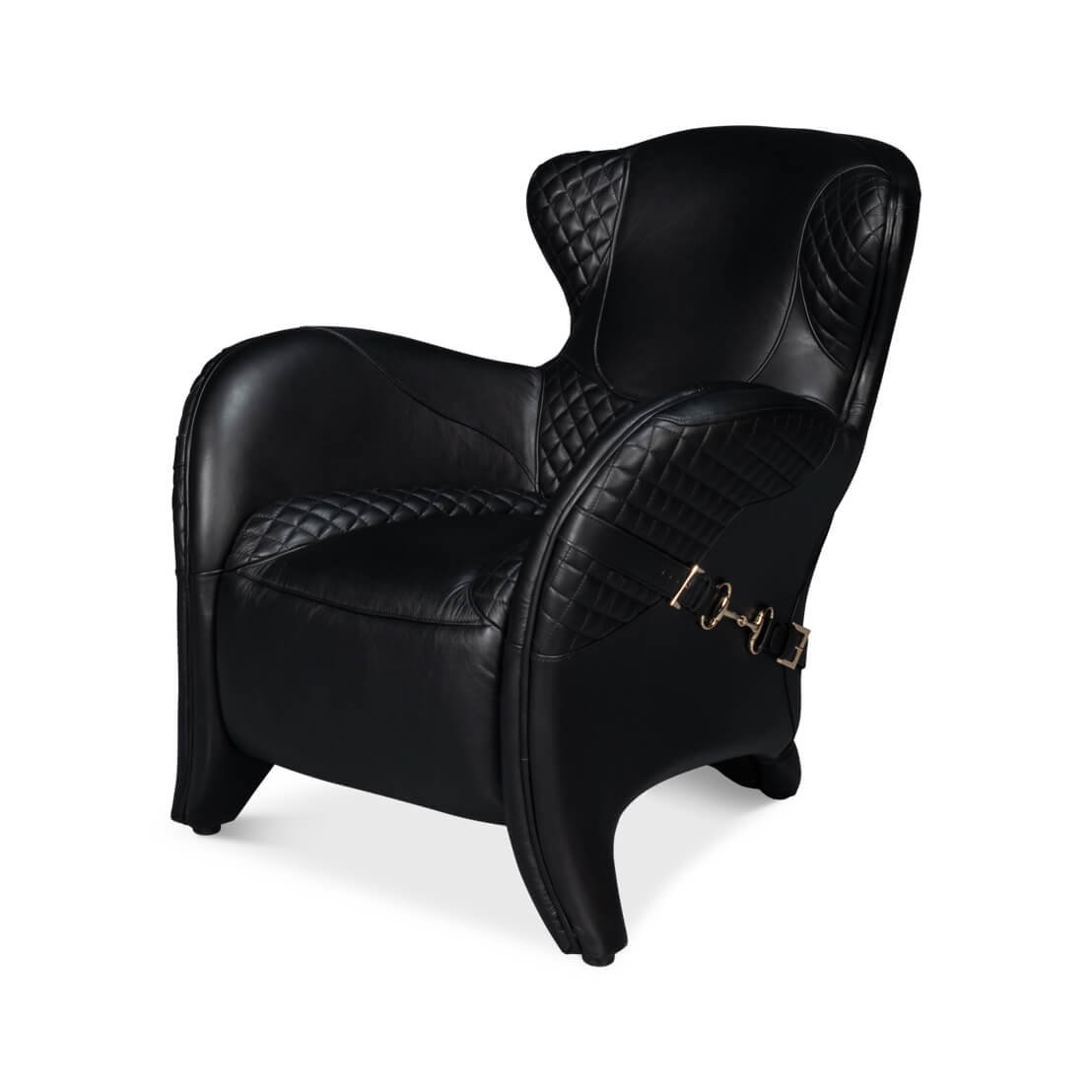 Modern Quilted Black Leather Armchair - English Georgian America