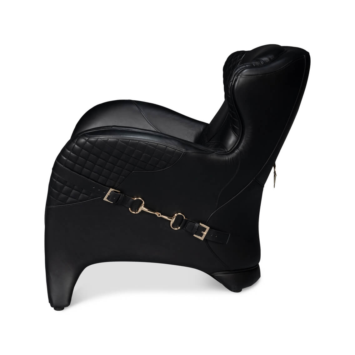 Modern Quilted Black Leather Armchair - English Georgian America