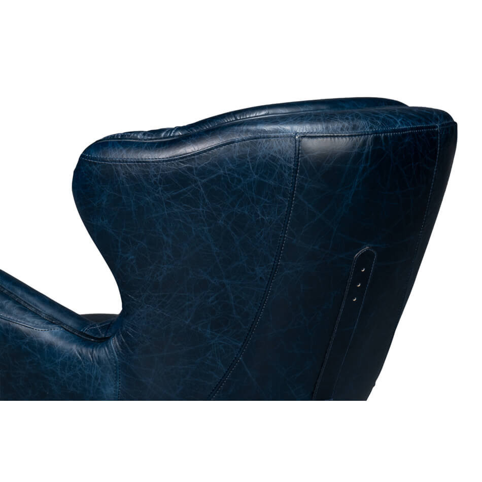 Modern Quilted Blue Leather Armchair - English Georgian America