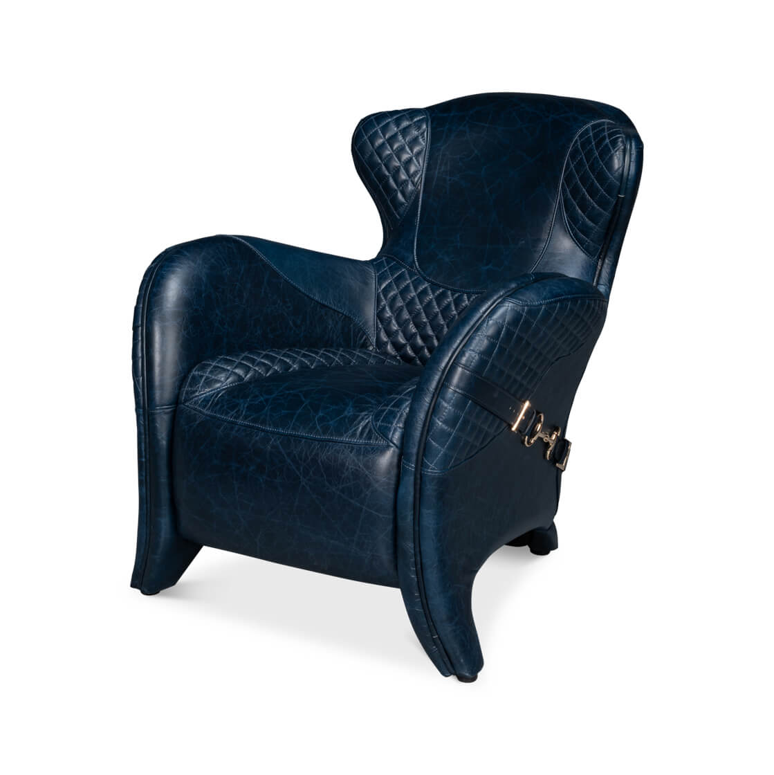 Modern Quilted Blue Leather Armchair - English Georgian America