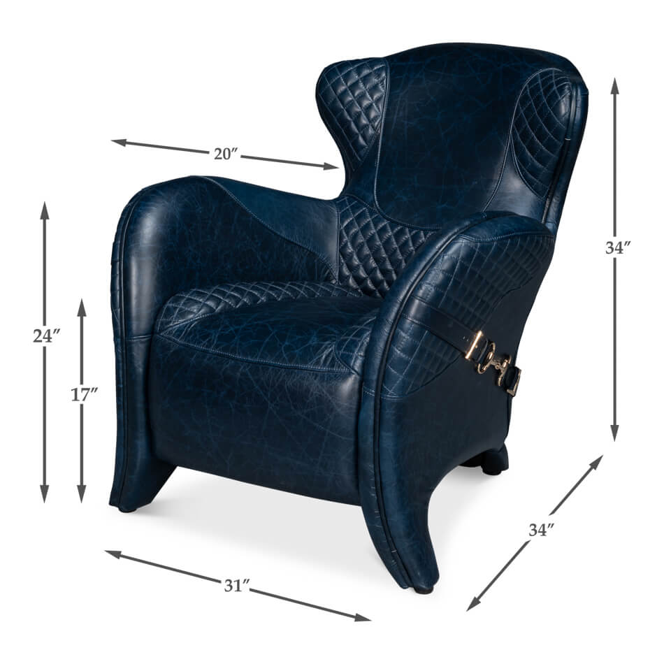 Modern Quilted Blue Leather Armchair - English Georgian America