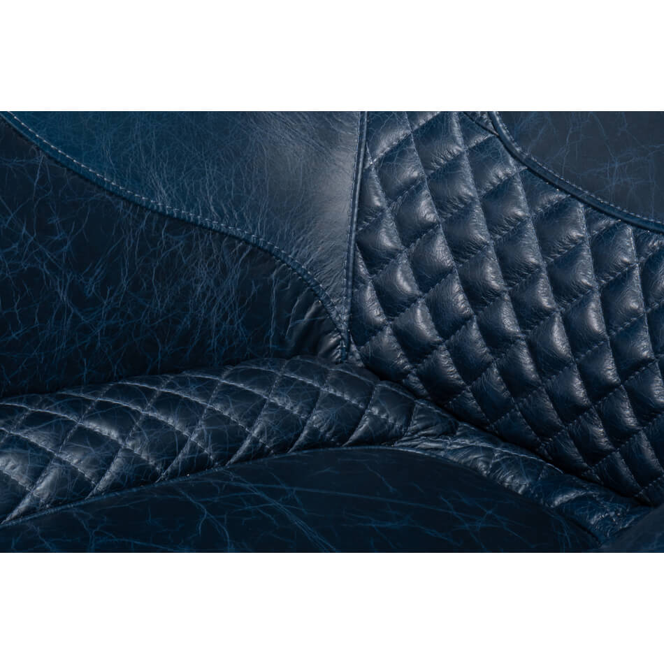 Modern Quilted Blue Leather Armchair - English Georgian America