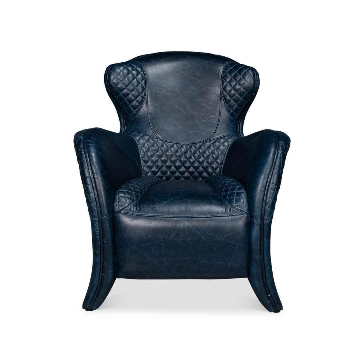 Modern Quilted Blue Leather Armchair - English Georgian America