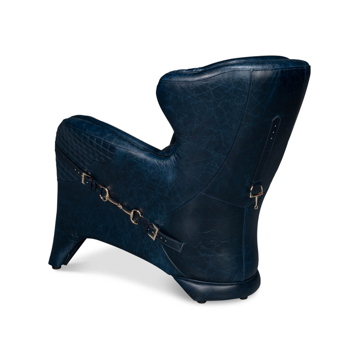Modern Quilted Blue Leather Armchair - English Georgian America