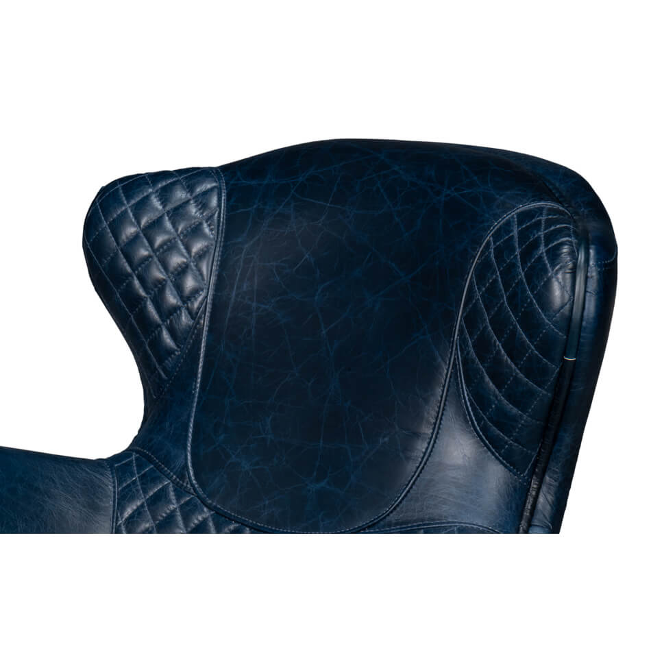 Modern Quilted Blue Leather Armchair - English Georgian America