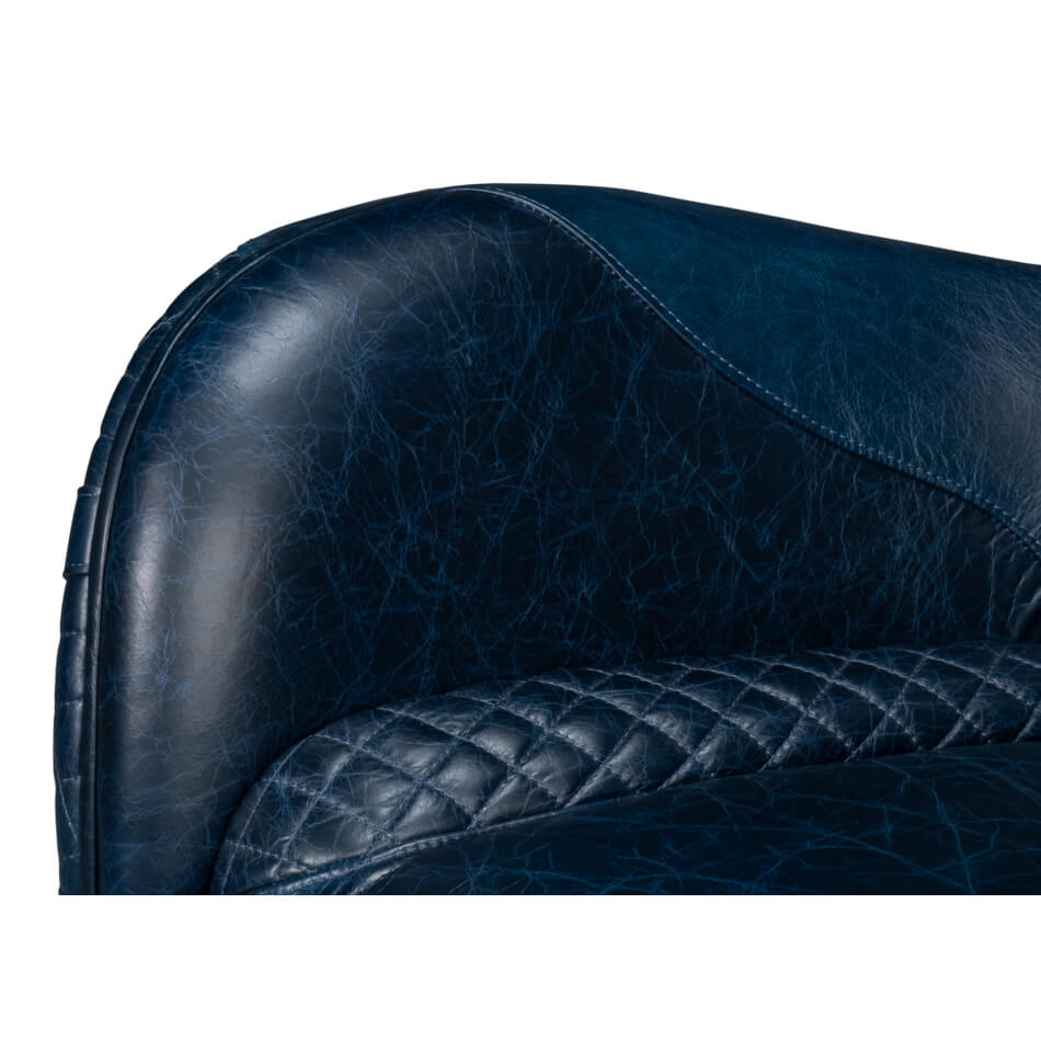 Modern Quilted Blue Leather Armchair - English Georgian America
