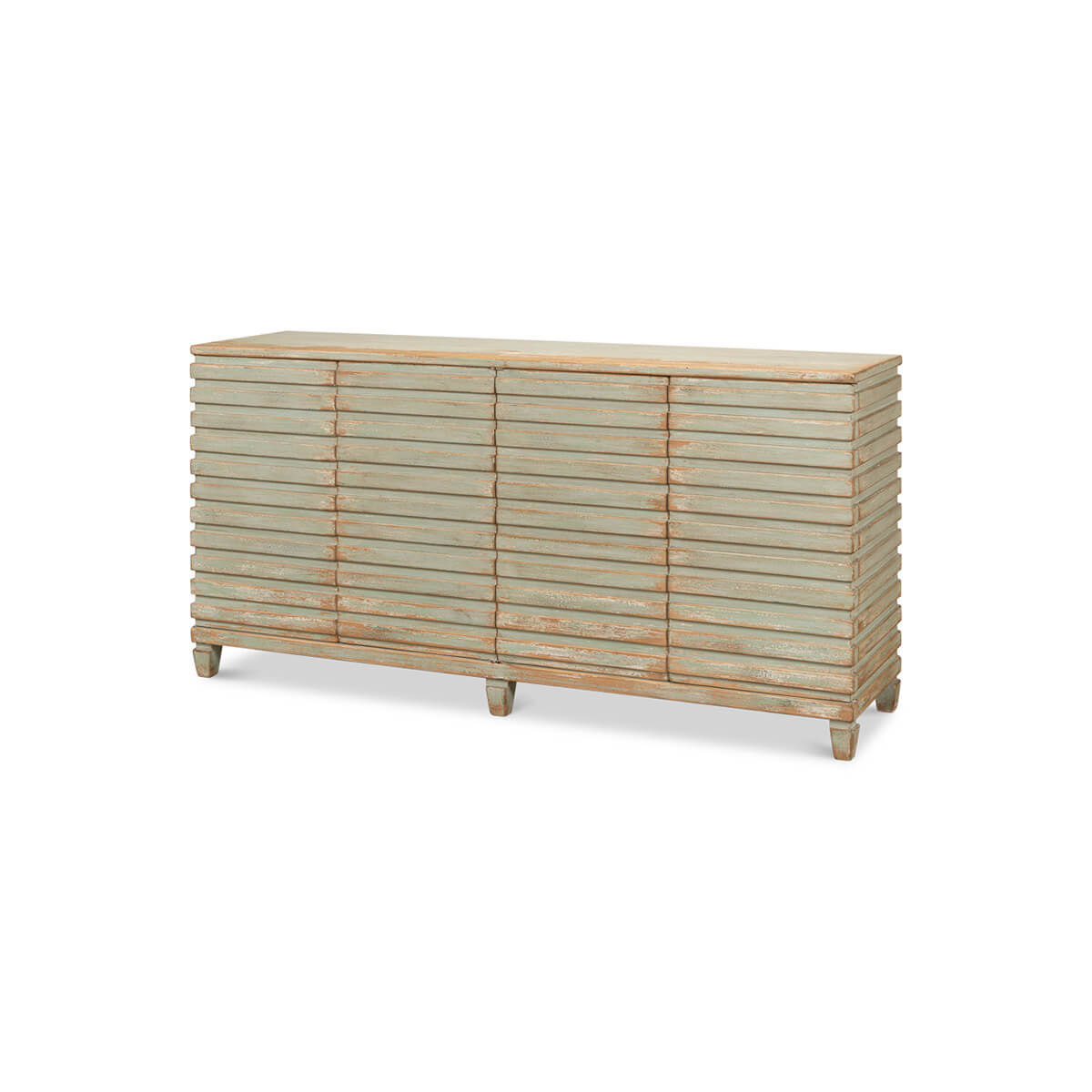 Modern Ribbed Sideboard - Antiqued Sage - English Georgian America