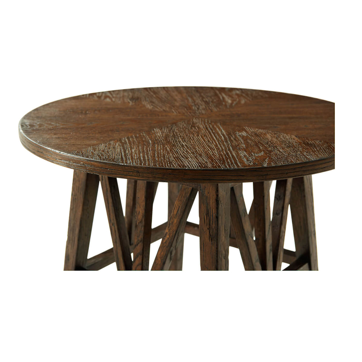 Modern Rustic Oak Round End Table - English Georgian America