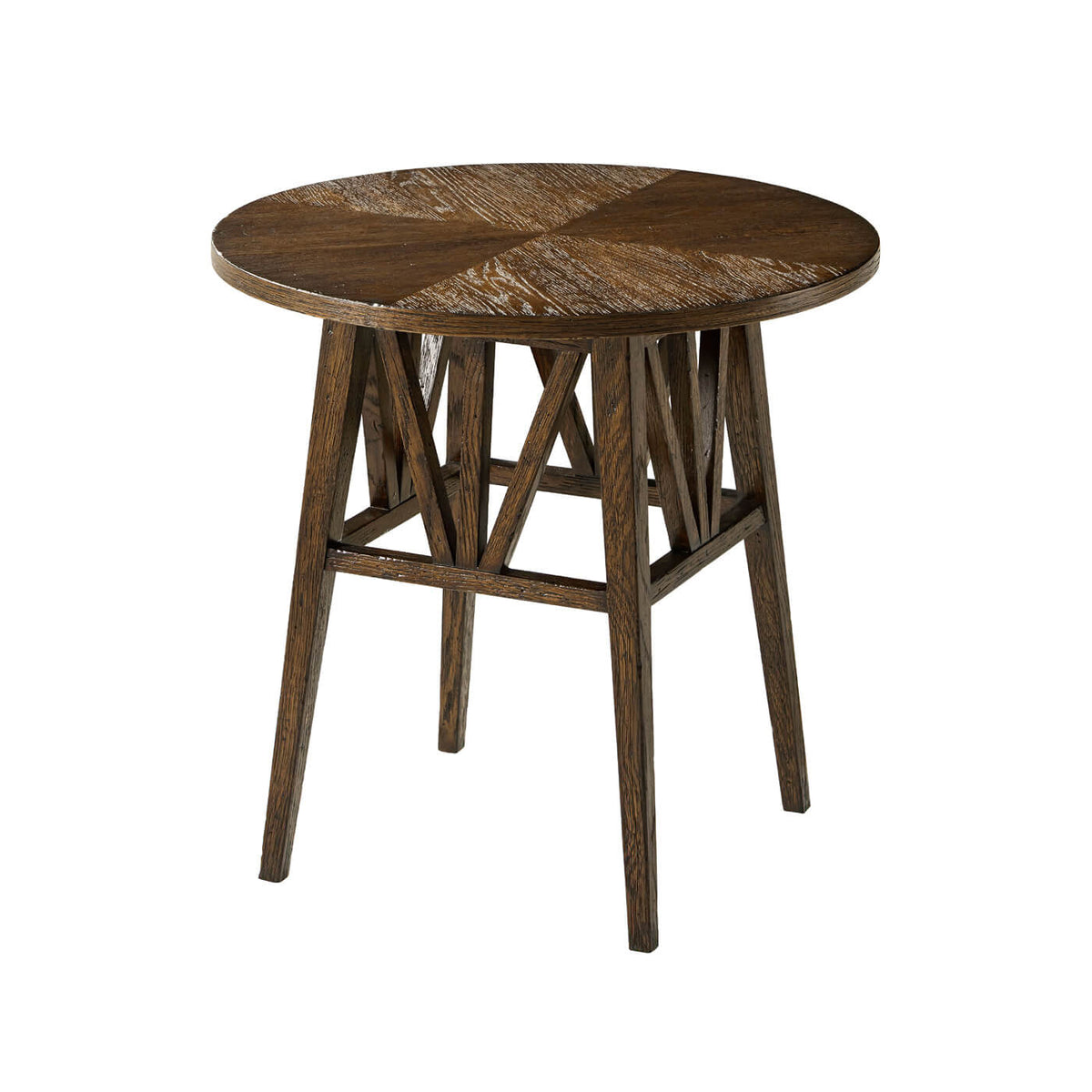 Modern Rustic Oak Round End Table - English Georgian America