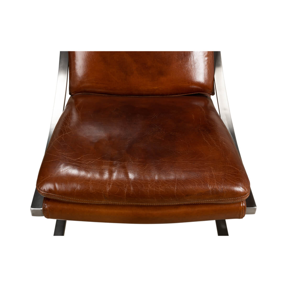 Modern Stainless Steel and Brown Leather Chair - English Georgian America