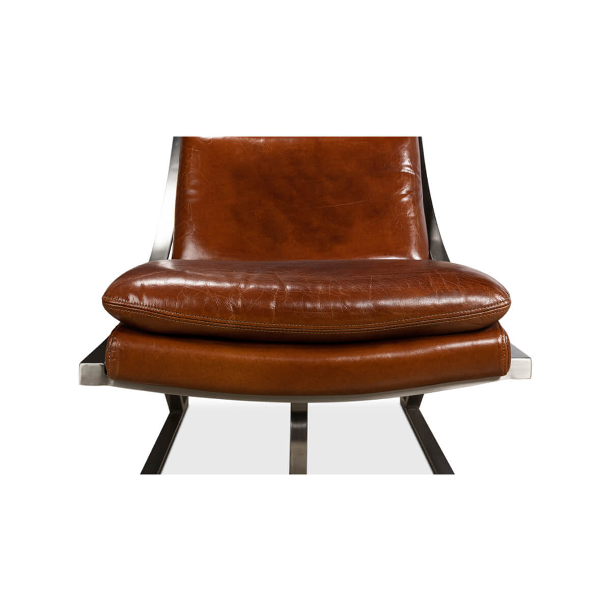 Modern Stainless Steel and Brown Leather Chair - English Georgian America