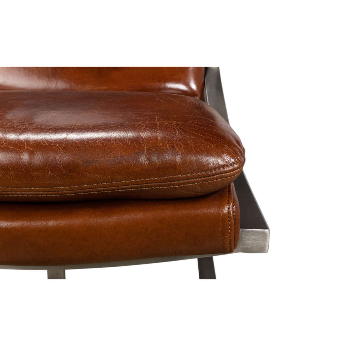 Modern Stainless Steel and Brown Leather Chair - English Georgian America