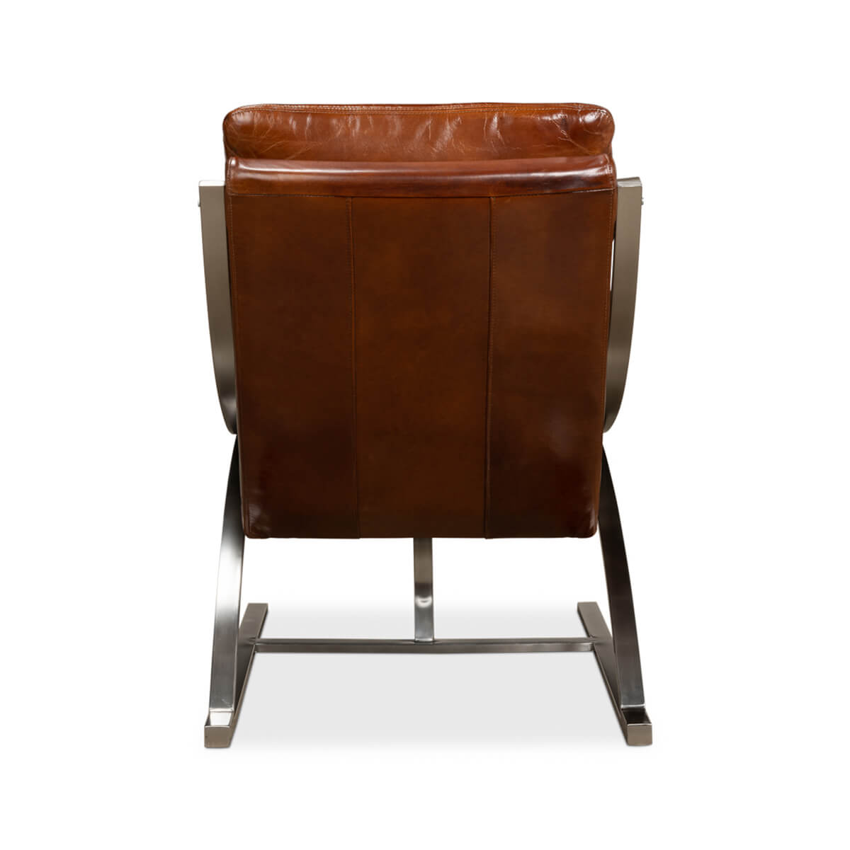 Modern Stainless Steel and Brown Leather Chair - English Georgian America