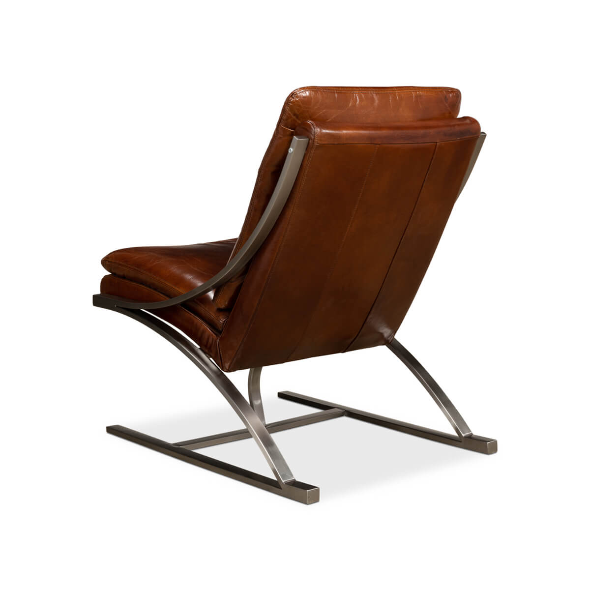 Modern Stainless Steel and Brown Leather Chair - English Georgian America
