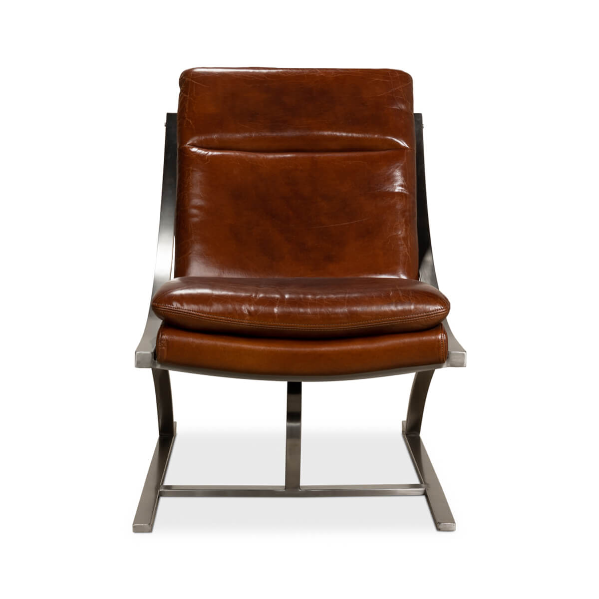 Modern Stainless Steel and Brown Leather Chair - English Georgian America