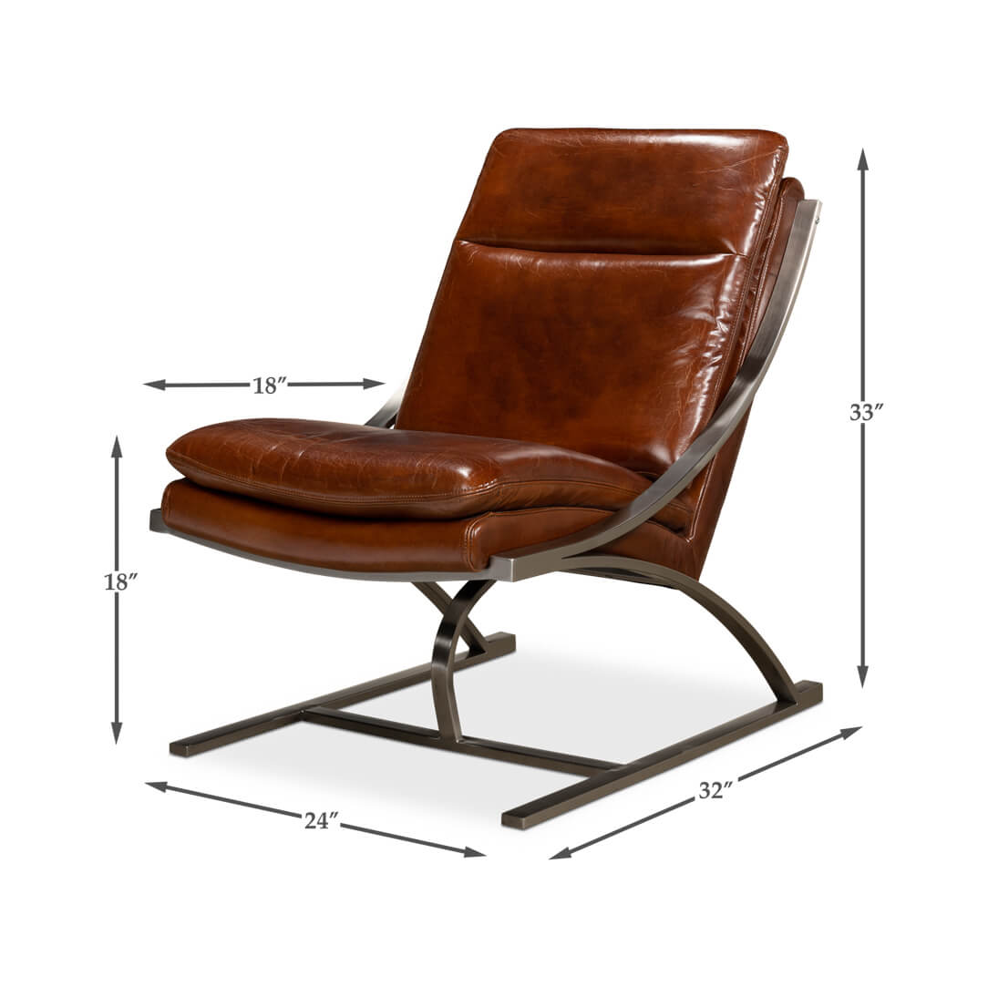 Modern Stainless Steel and Brown Leather Chair - English Georgian America
