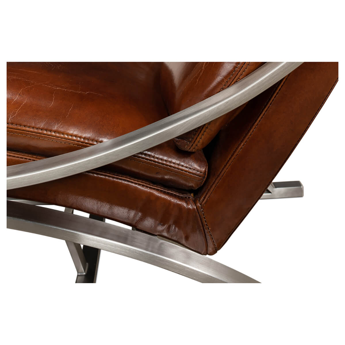Modern Stainless Steel and Brown Leather Chair - English Georgian America