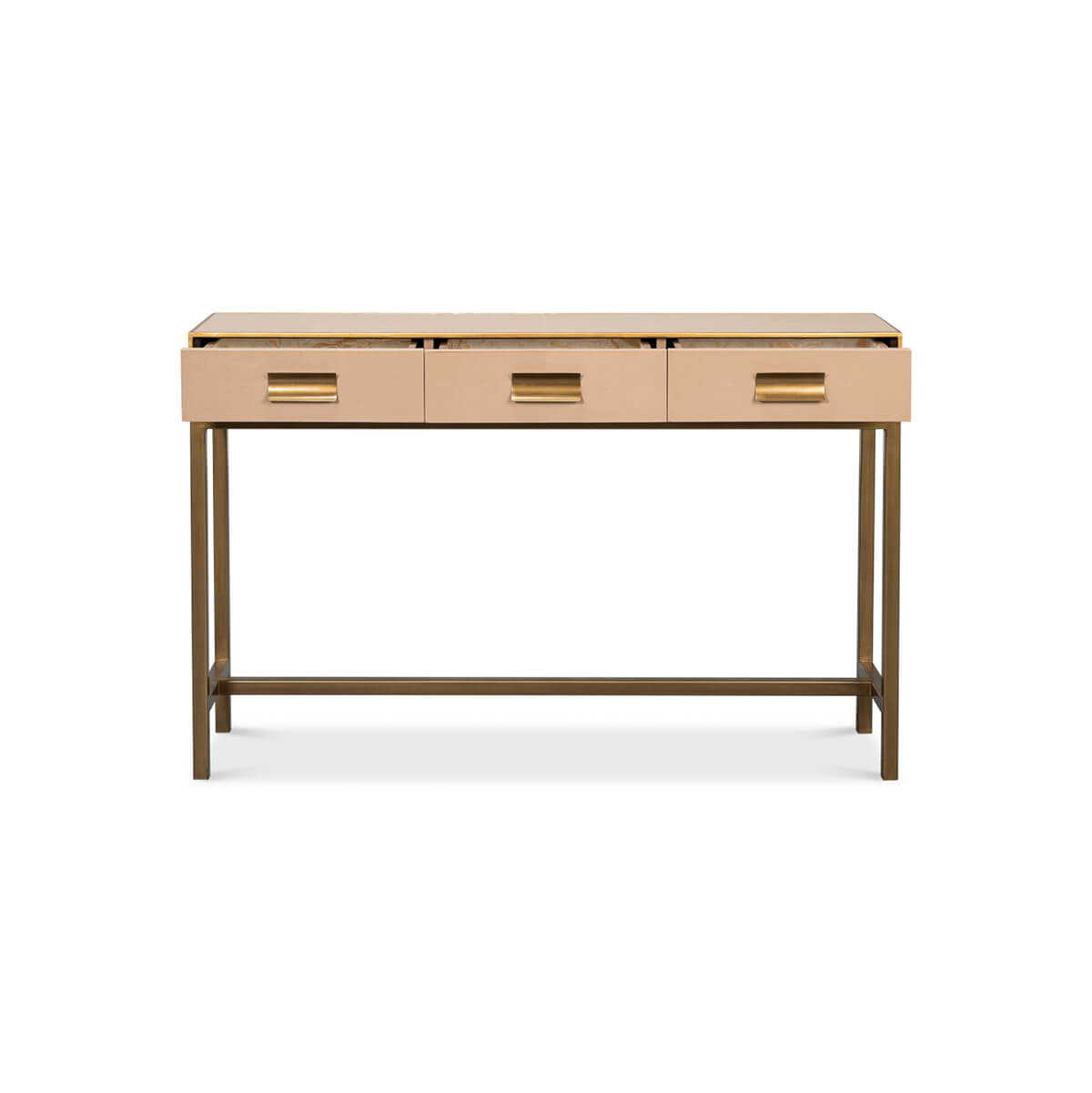 Modern Tan Leather Wrapped Console - English Georgian America