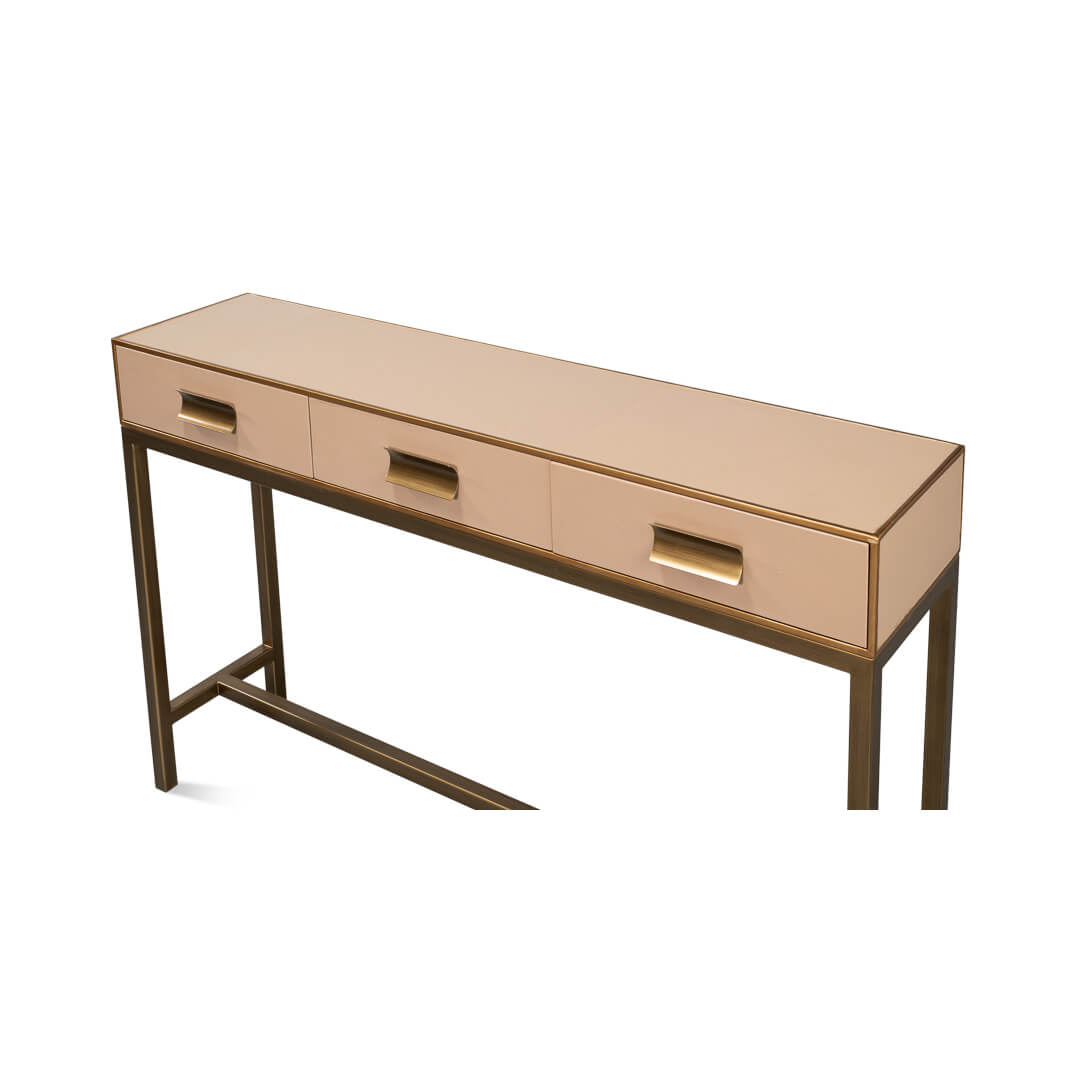 Modern Tan Leather Wrapped Console - English Georgian America
