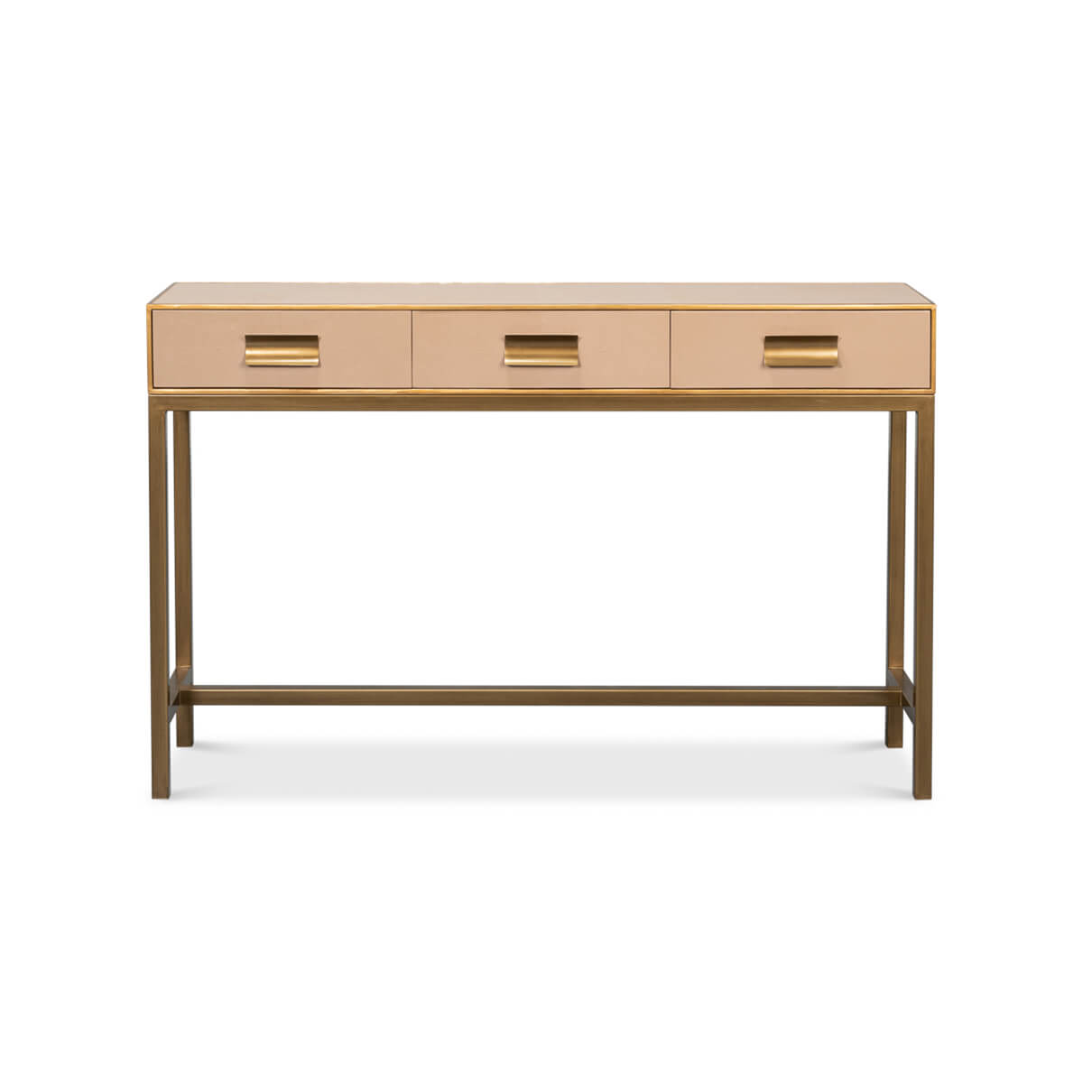 Modern Tan Leather Wrapped Console - English Georgian America
