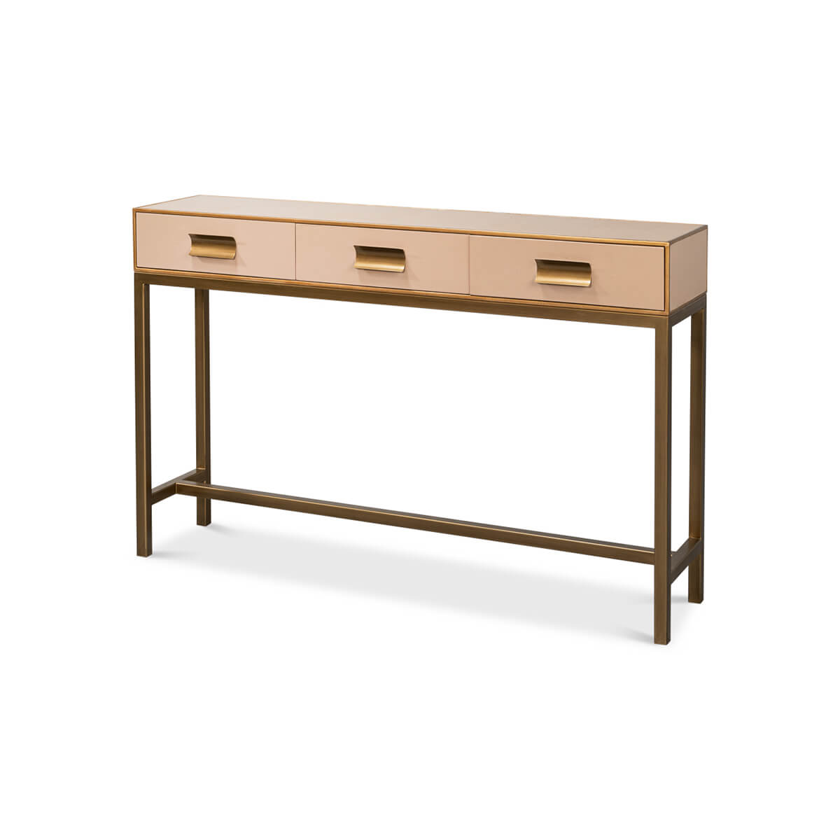 Modern Tan Leather Wrapped Console - English Georgian America