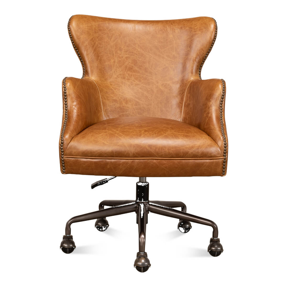 Modern Tan Saddle Leather Desk Chair - English Georgian America