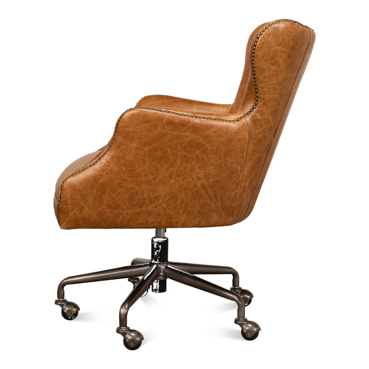 Modern Tan Saddle Leather Desk Chair - English Georgian America