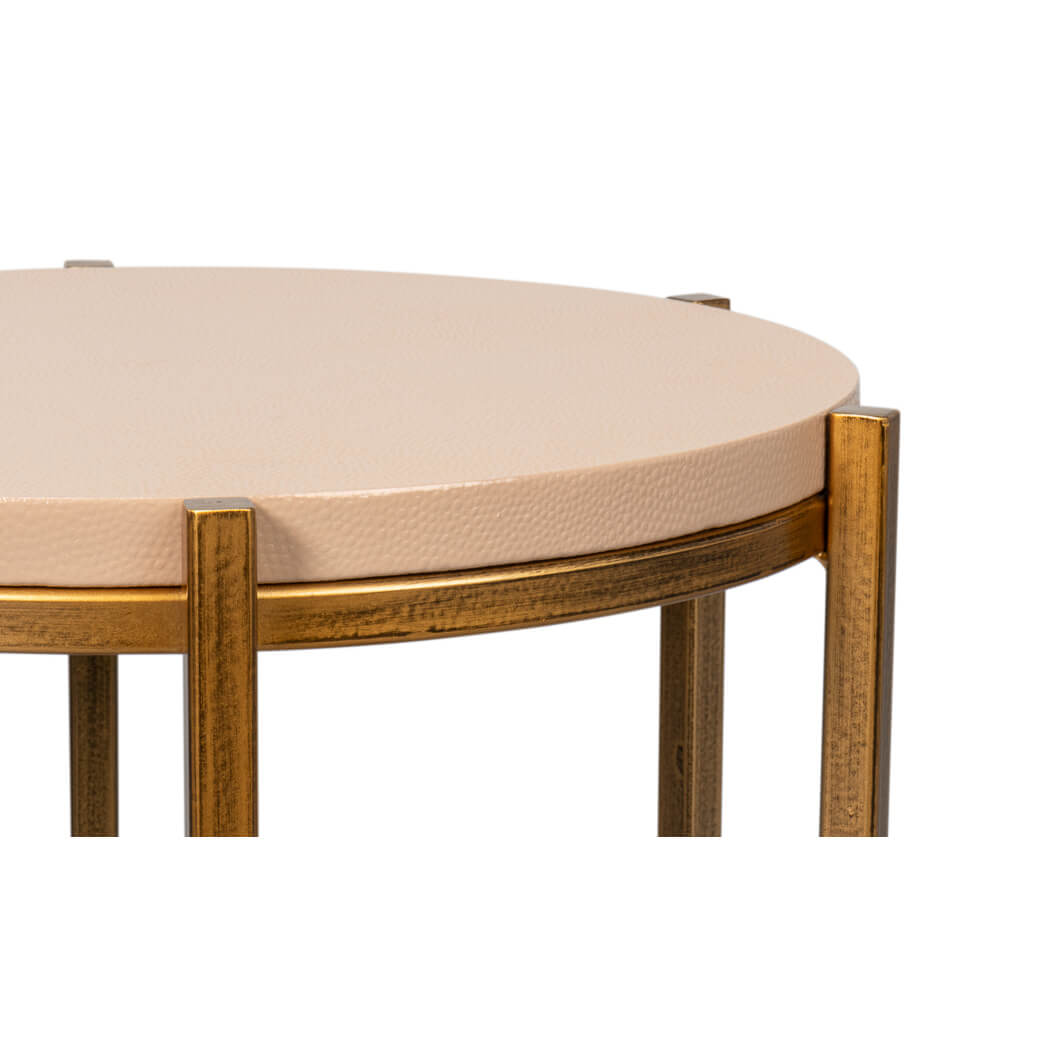 Modern Taupe Leather Top Accent Table - English Georgian America