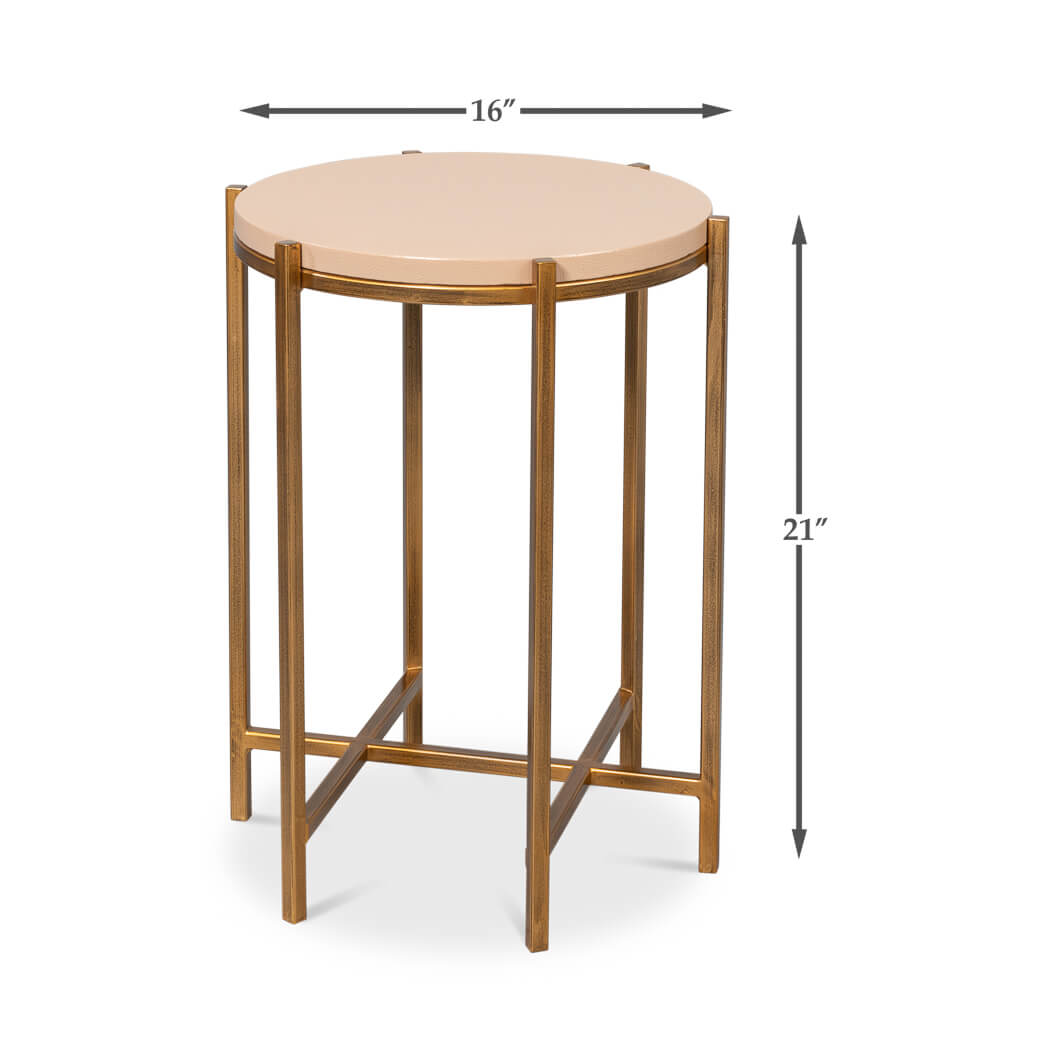Modern Taupe Leather Top Accent Table - English Georgian America
