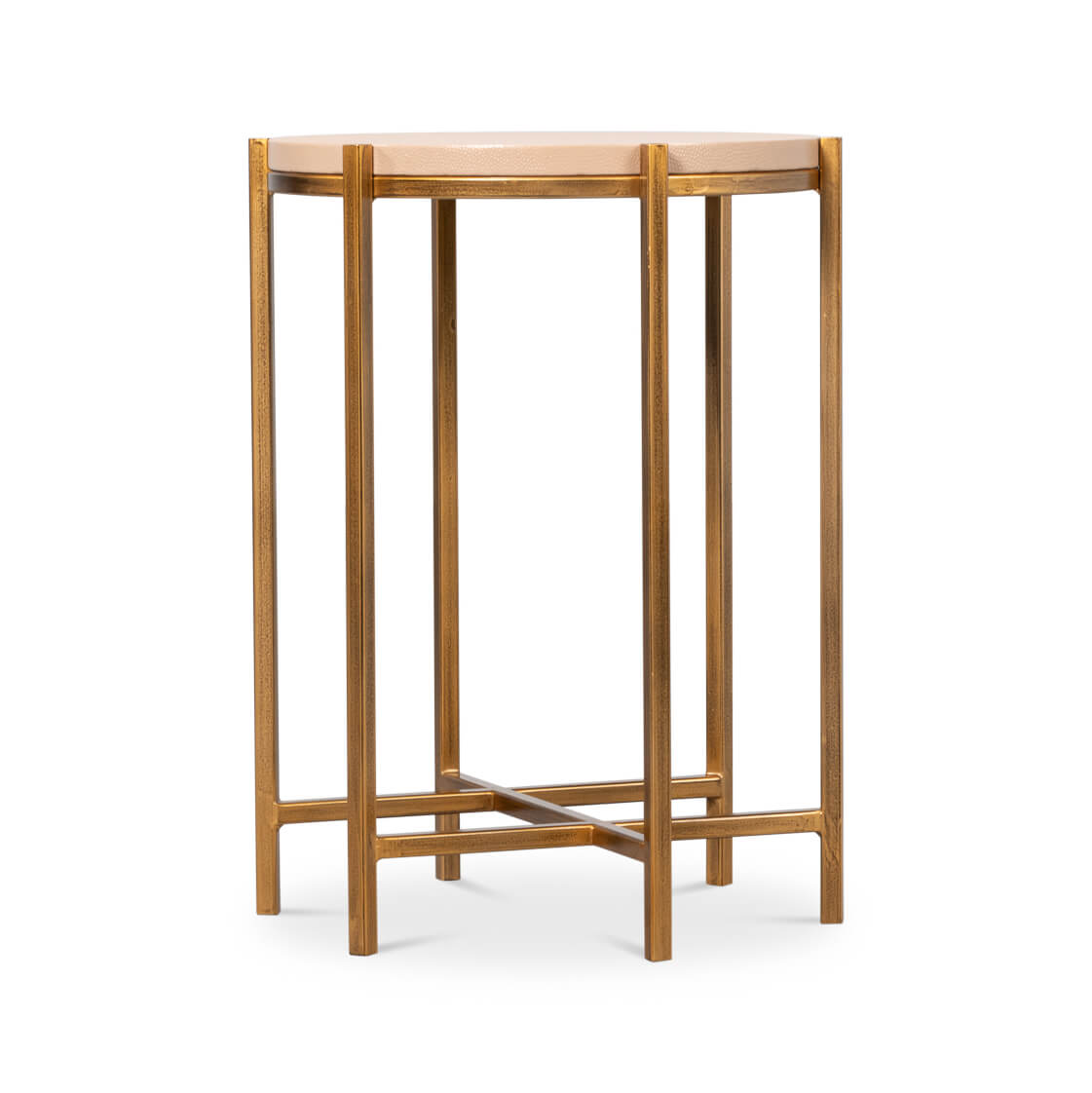 Modern Taupe Leather Top Accent Table - English Georgian America
