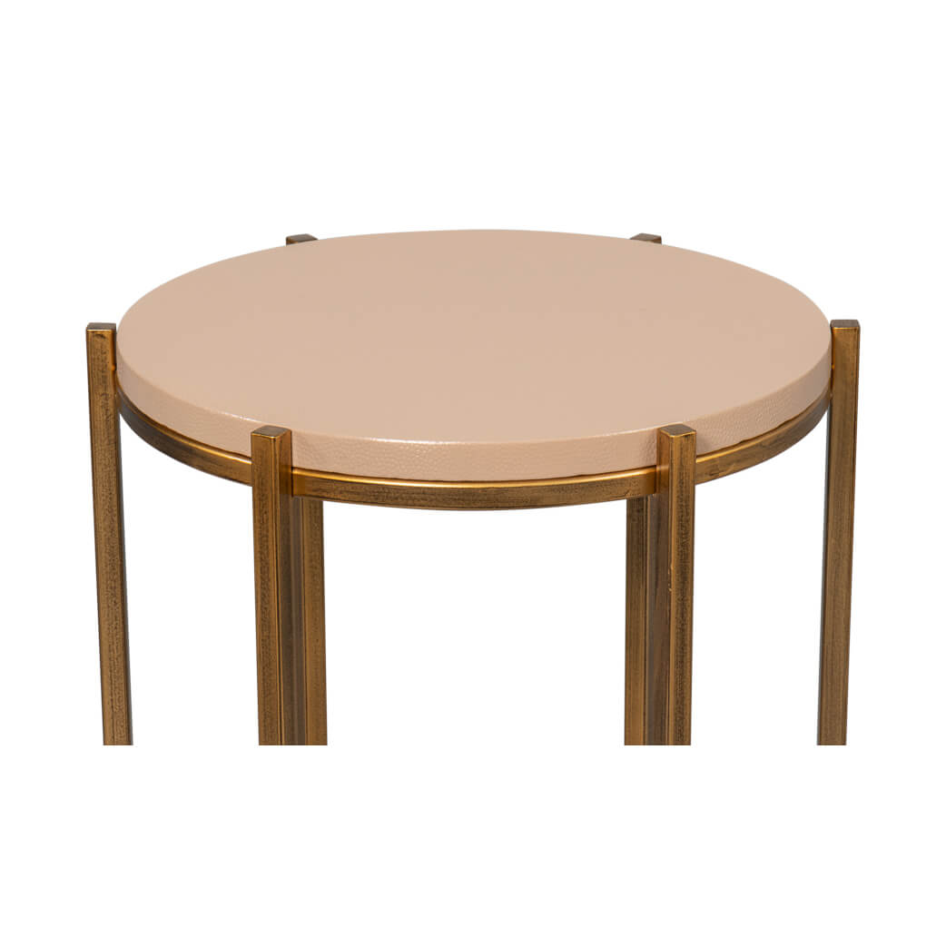 Modern Taupe Leather Top Accent Table - English Georgian America