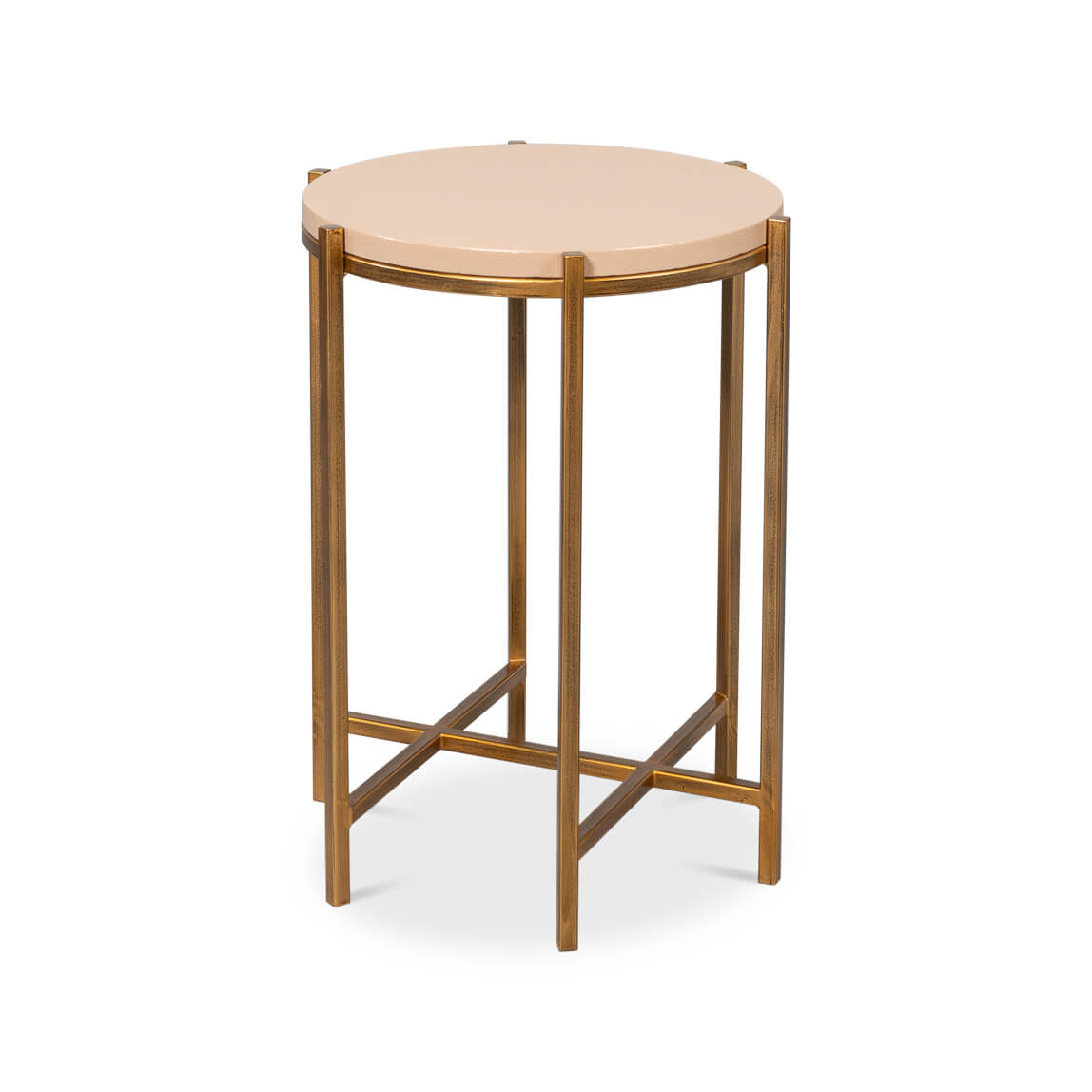 Modern Taupe Leather Top Accent Table - English Georgian America