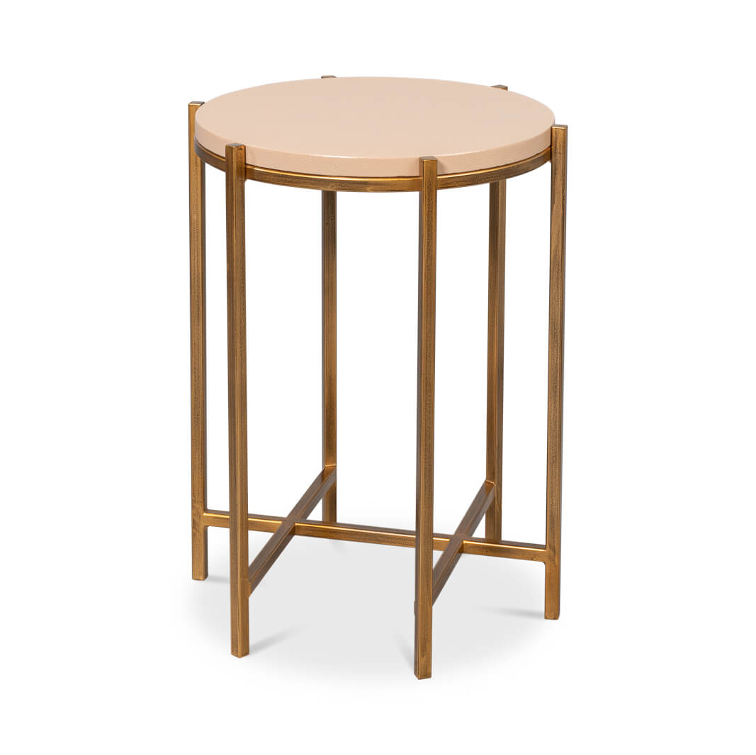 Modern Taupe Leather Top Accent Table - English Georgian America