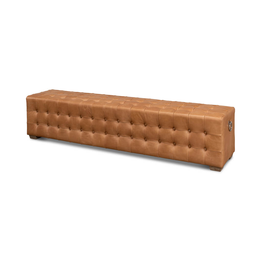 Modern Tufted Leather Upholstered Bench - English Georgian America