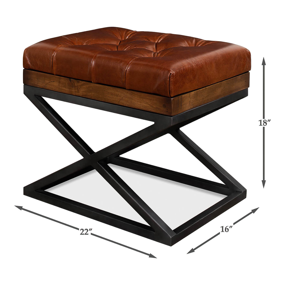 Modern Tufted Leather X Frame Stool - English Georgian America
