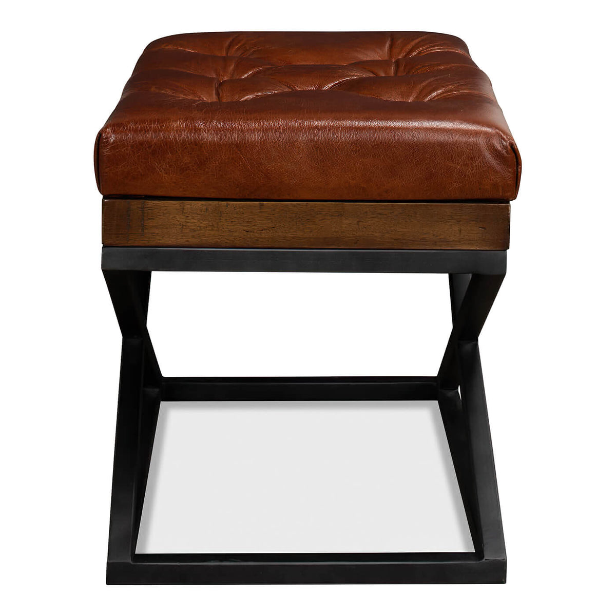 Modern Tufted Leather X Frame Stool - English Georgian America
