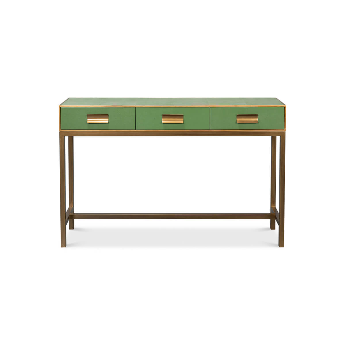 Modern Watercress Green Leather Wrapped Console - English Georgian America