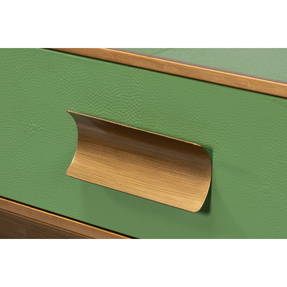 Modern Watercress Green Leather Wrapped Console - English Georgian America