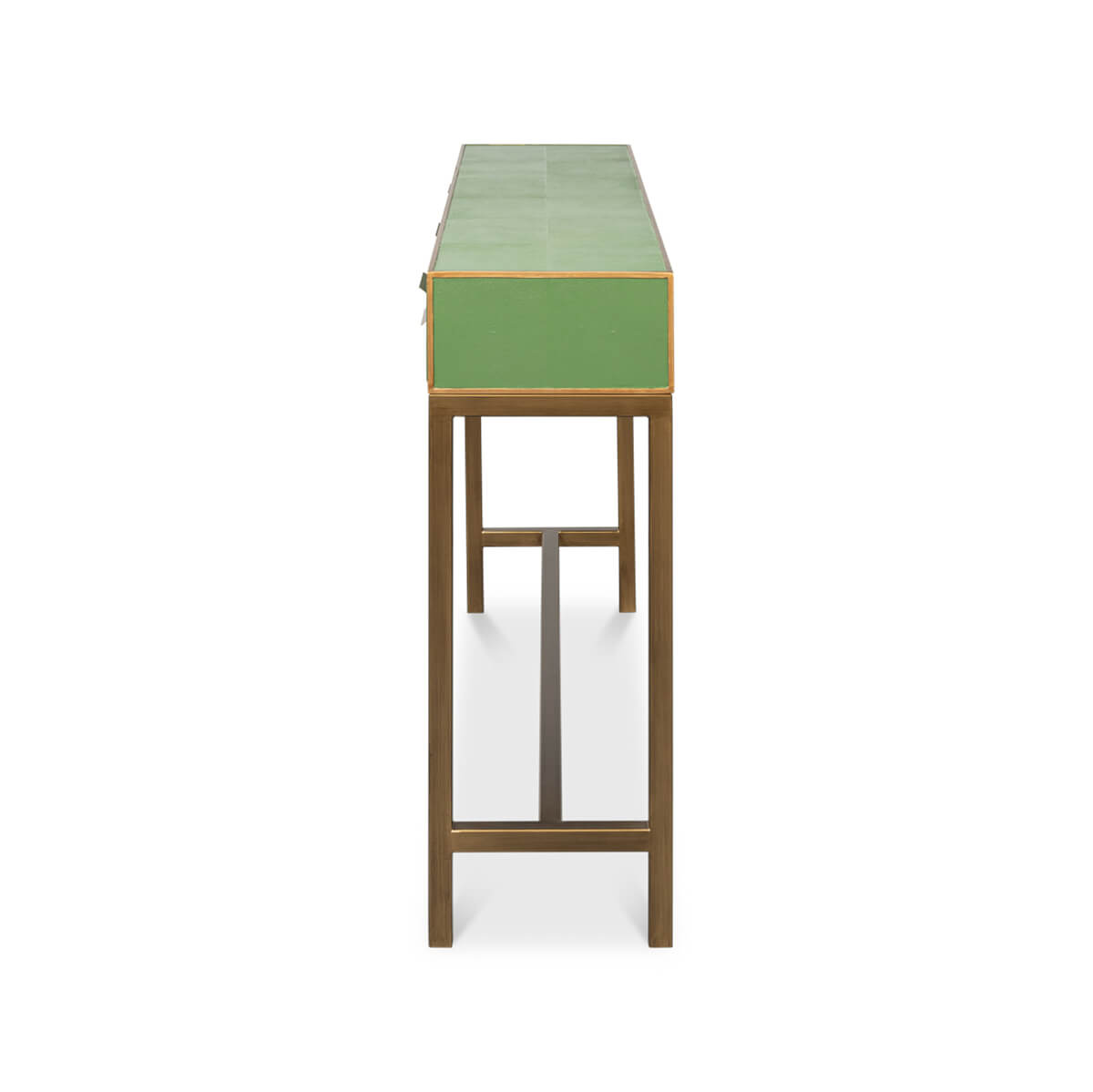Modern Watercress Green Leather Wrapped Console - English Georgian America