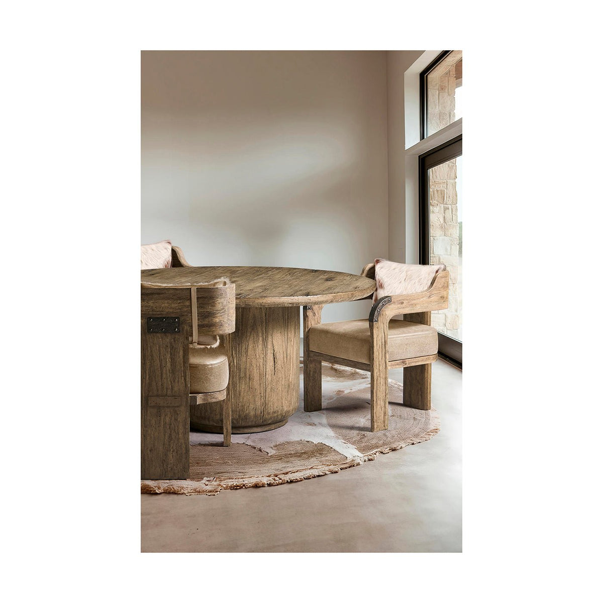 Modern Western Leather &amp; Hide Accent Armchair - English Georgian America