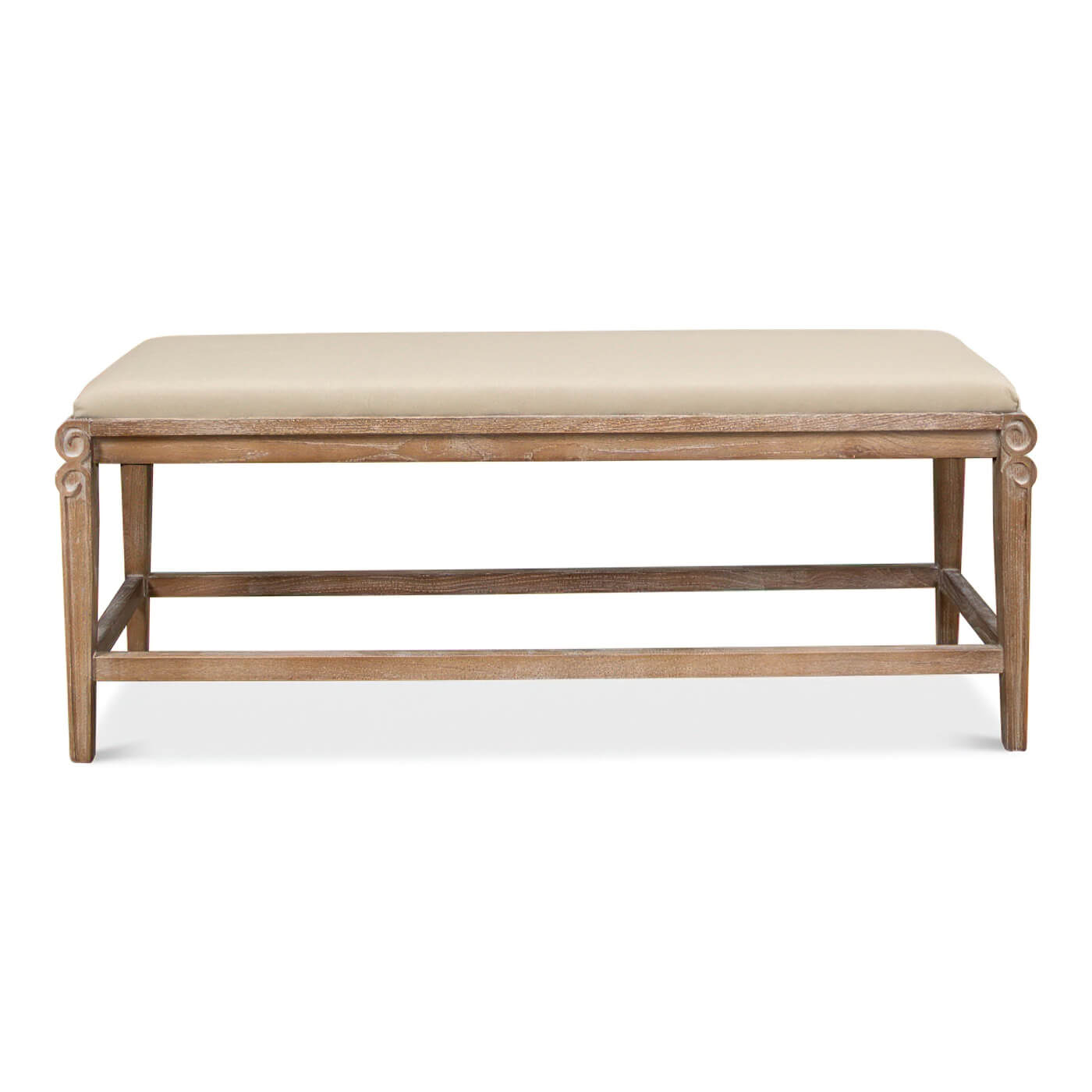 Modern Whitewash and Linen Upholstered Bench - English Georgian America