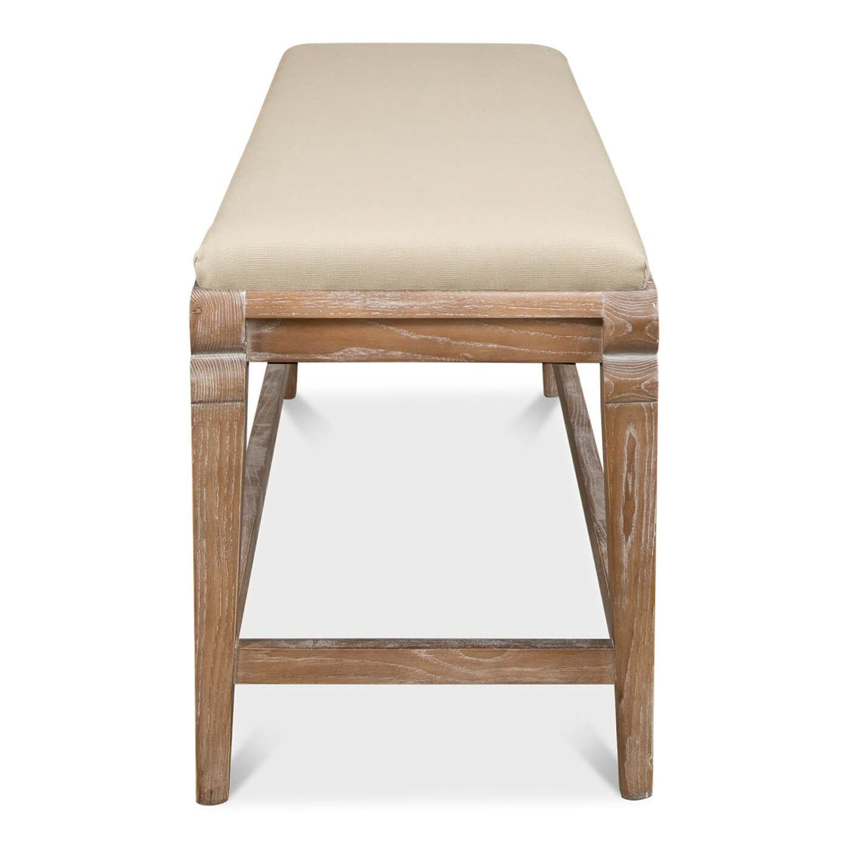 Modern Whitewash and Linen Upholstered Bench - English Georgian America