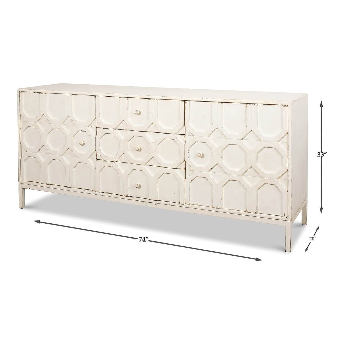 Modern Whitewash Geometric Sideboard - English Georgian America