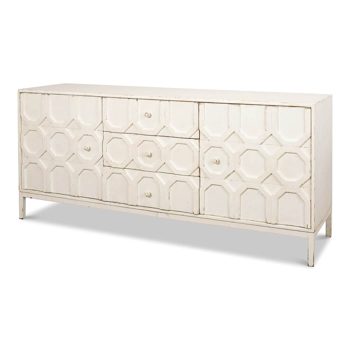 Modern Whitewash Geometric Sideboard - English Georgian America