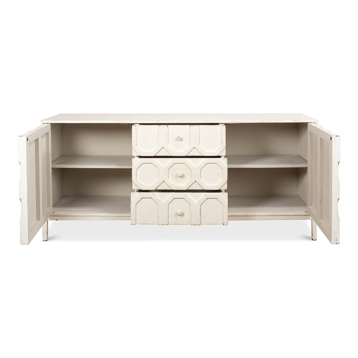 Modern Whitewash Geometric Sideboard - English Georgian America