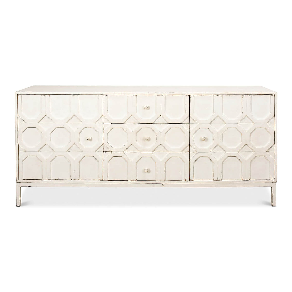 Modern Whitewash Geometric Sideboard - English Georgian America