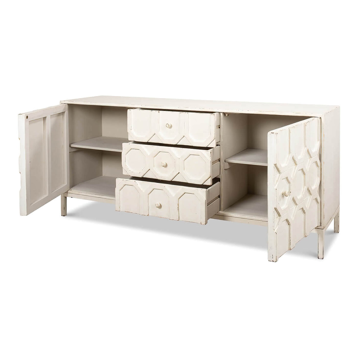 Modern Whitewash Geometric Sideboard - English Georgian America