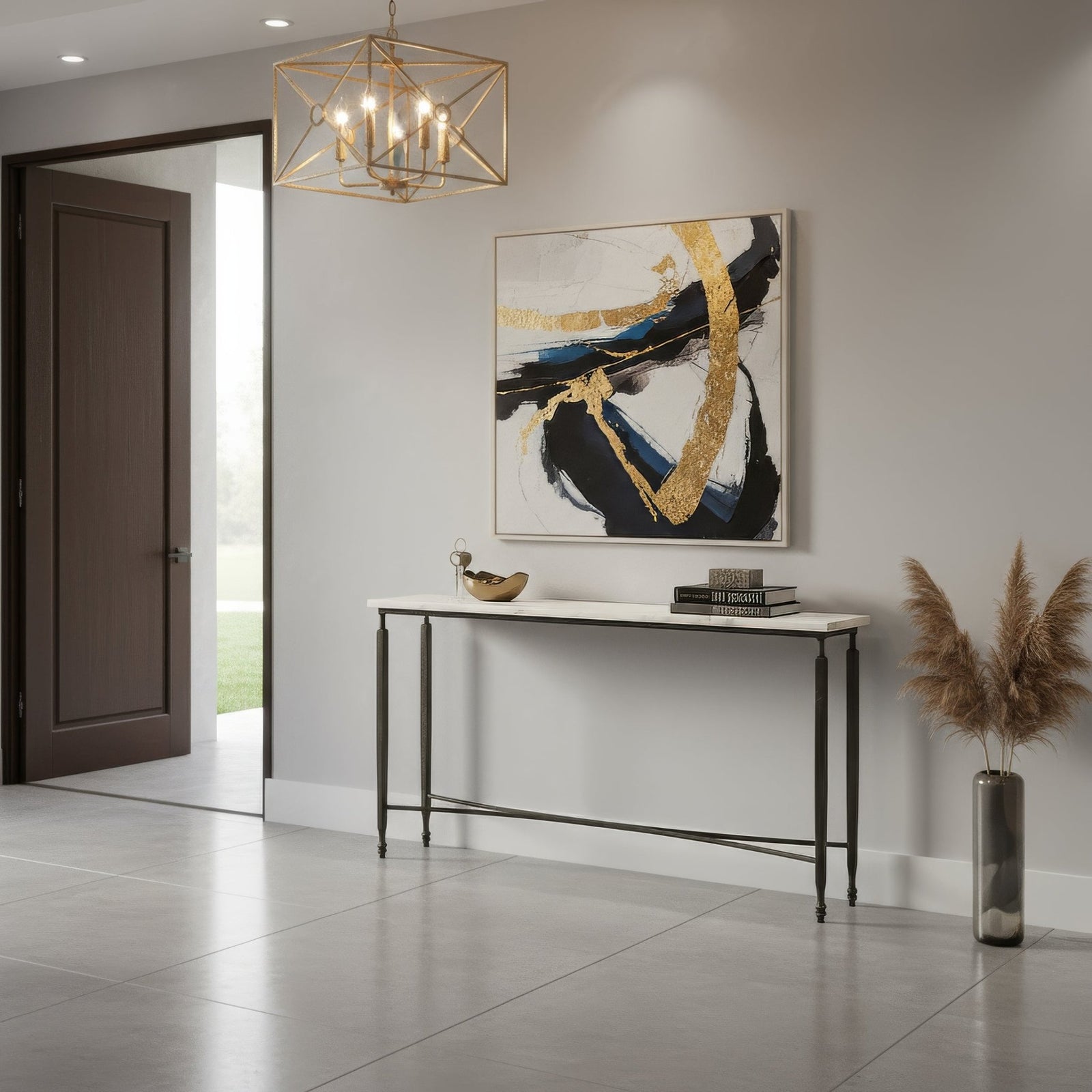 Narrow Minimalist Marble Top Console Table - English Georgian America