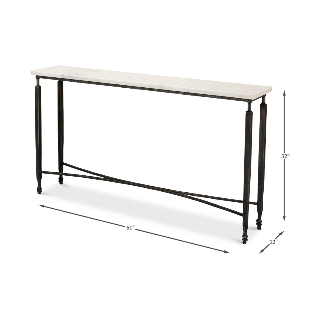 Narrow Minimalist Marble Top Console Table - English Georgian America