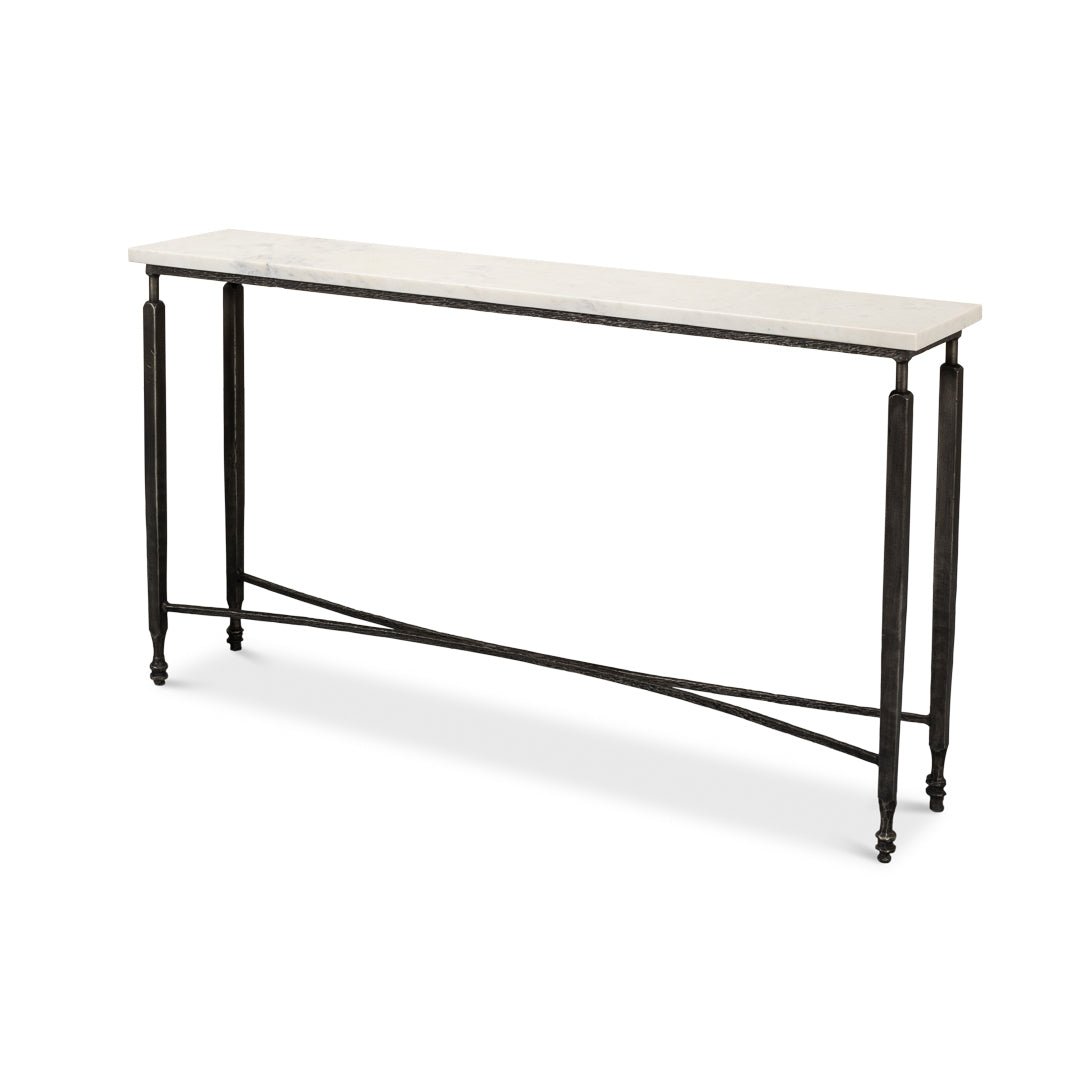 Narrow Minimalist Marble Top Console Table - English Georgian America